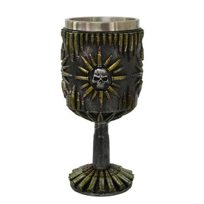 8.25&quot; Resin &amp; Stainless Steel Chalice / Goblet - Bullet Skull