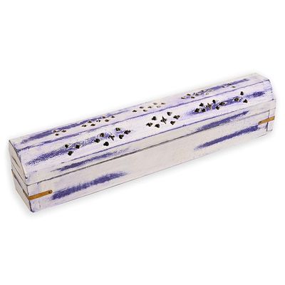 12&quot; Wood Incense Box Burner with Storage - White Wash Purple