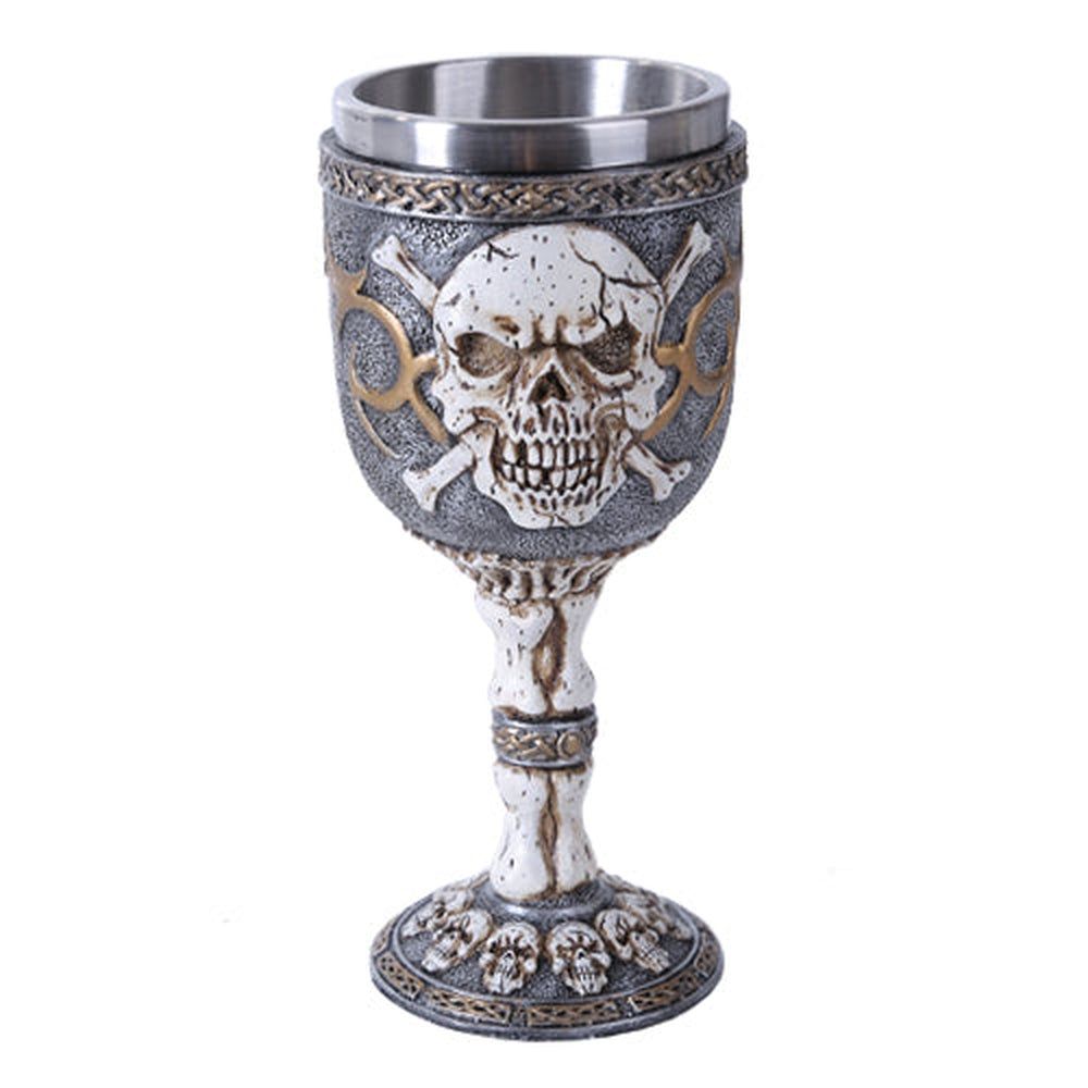 6.75&quot; Resin &amp; Stainless Steel Chalice / Goblet - Skull