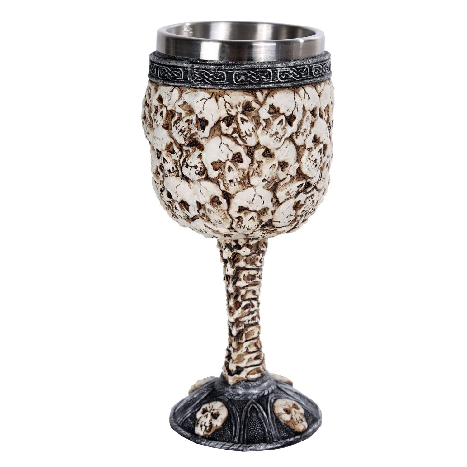 6.75&quot; Resin &amp; Stainless Steel Chalice / Goblet - Skulls