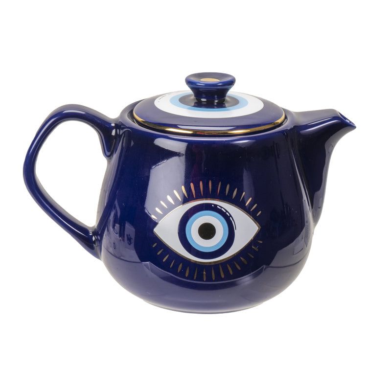 18 oz Ceramic Tea Pot - Evil Eye Blue