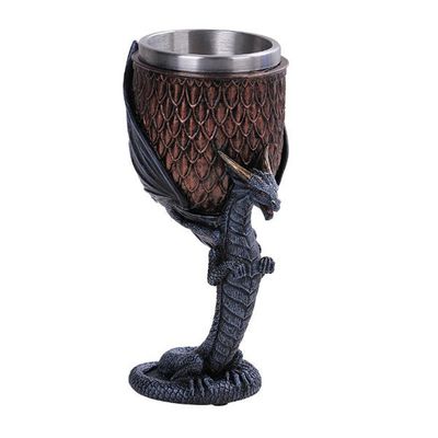 7.25&quot; Resin &amp; Stainless Steel Chalice / Goblet - Anne Stokes Dragon with Copper