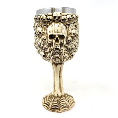 7.5&quot; Resin &amp; Stainless Steel Chalice / Goblet - Skulls &amp; Bones