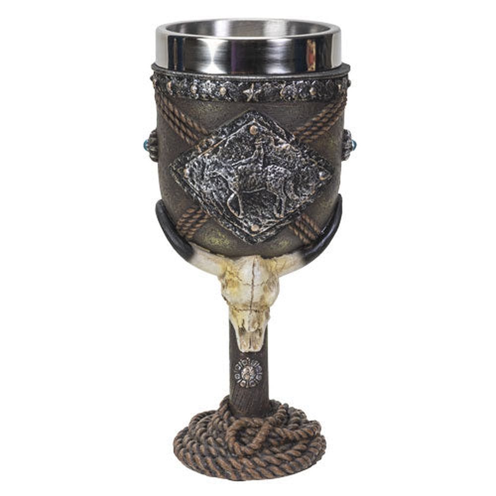 6.75&quot; Resin &amp; Stainless Steel Chalice / Goblet - Western Cowboy