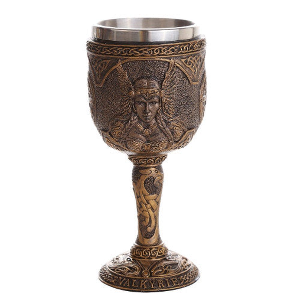 6.75&quot; Resin &amp; Stainless Steel Chalice / Goblet - Valkyrie
