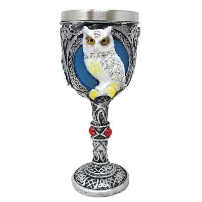 7.5&quot; Resin &amp; Stainless Steel Chalice / Goblet - Mystic Owl