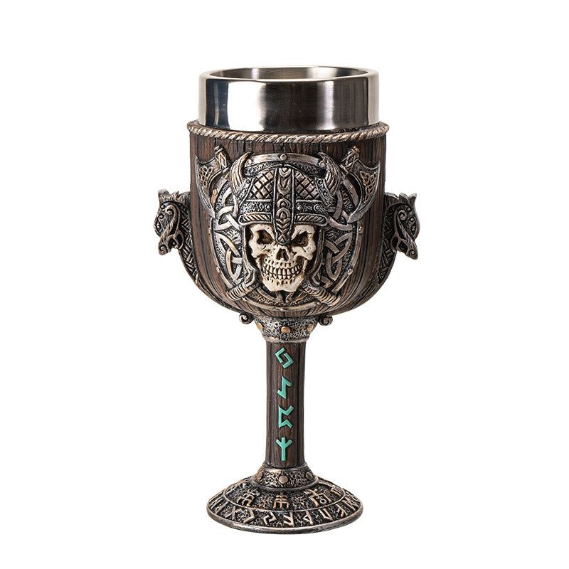 7.25&quot; Resin &amp; Stainless Steel Chalice / Goblet - Skull Viking