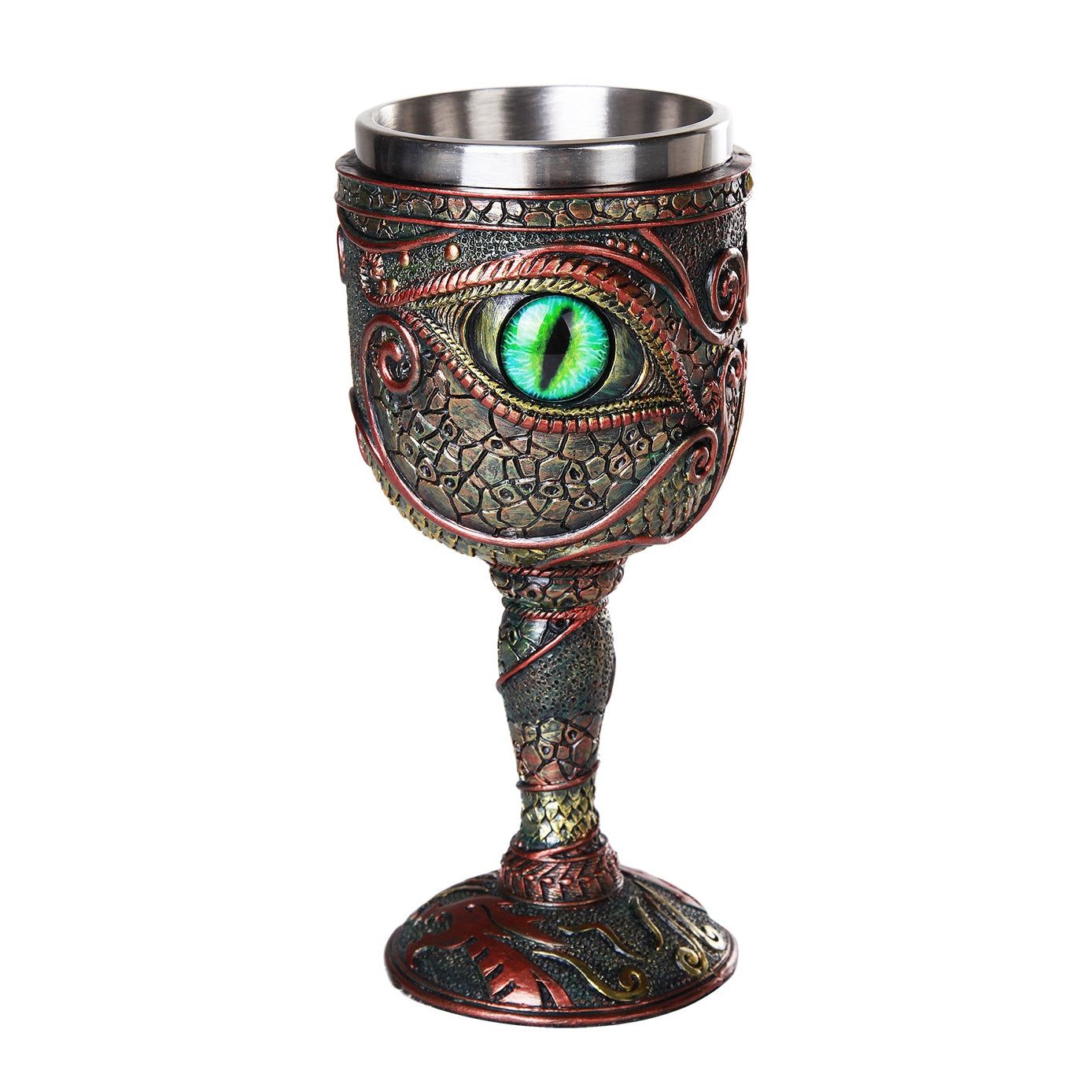 6.75&quot; Resin &amp; Stainless Steel Chalice / Goblet - Dragon Eye