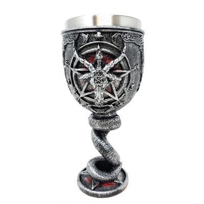 7.5&quot; Resin &amp; Stainless Steel Chalice / Goblet - Baphomet Pentagram