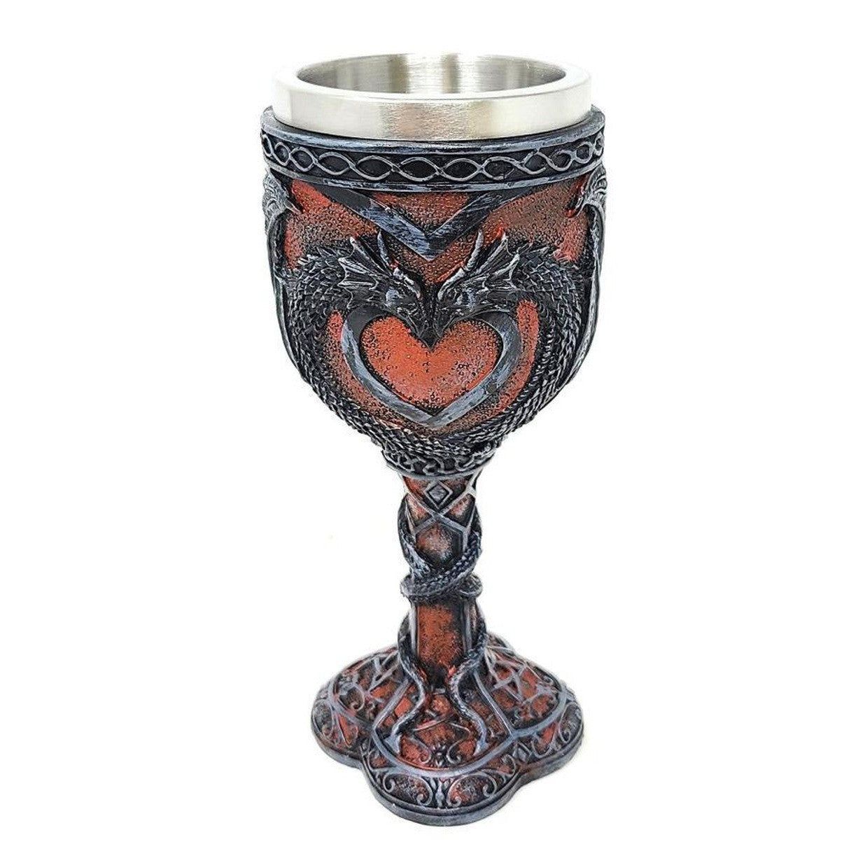 7.5&quot; Resin &amp; Stainless Steel Chalice / Goblet - Medieval Double Dragon
