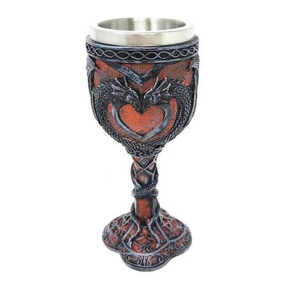 7.5&quot; Resin &amp; Stainless Steel Chalice / Goblet - Medieval Double Dragon