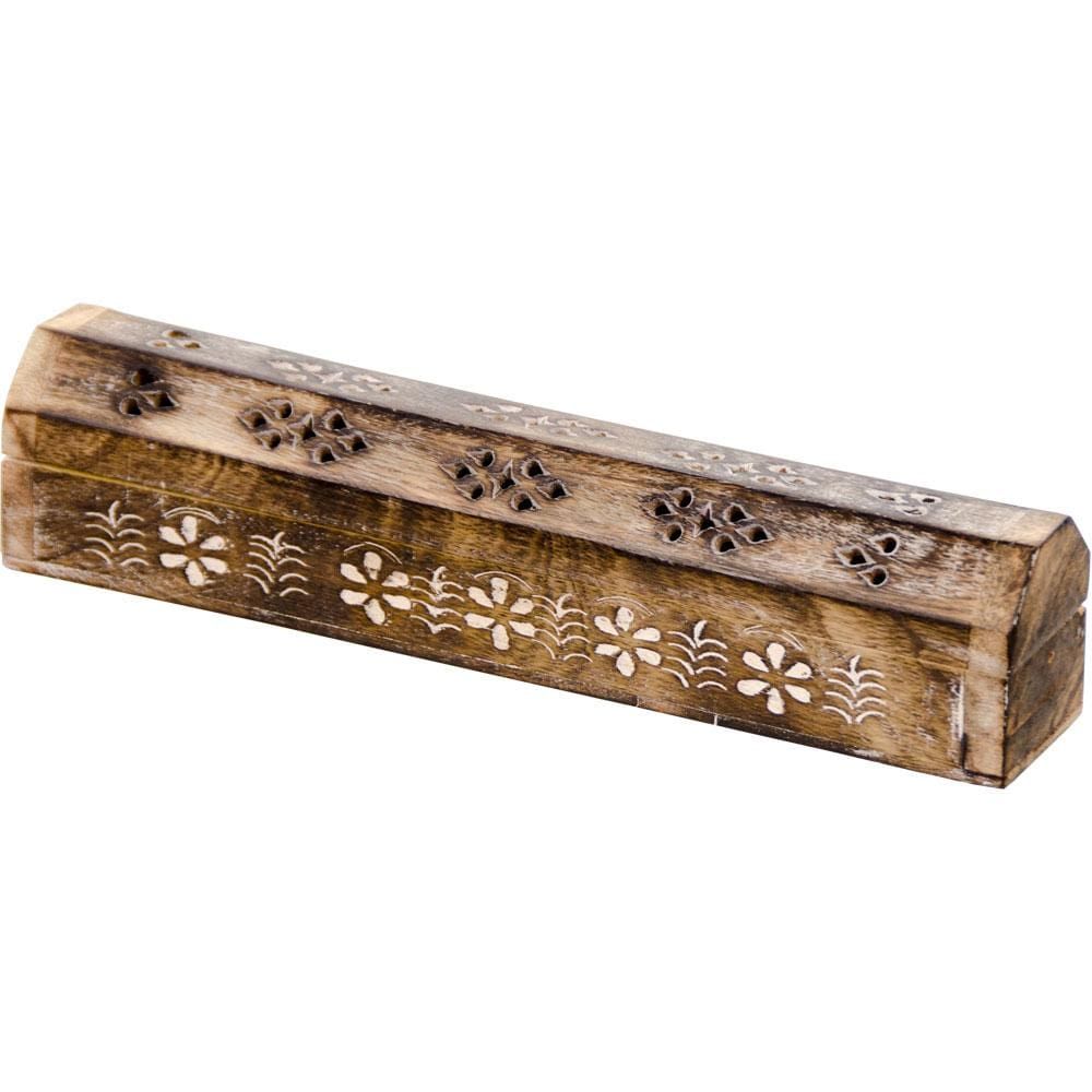 12&quot; Wood Incense Box Burner with Storage - Mango Wood Burned Effect