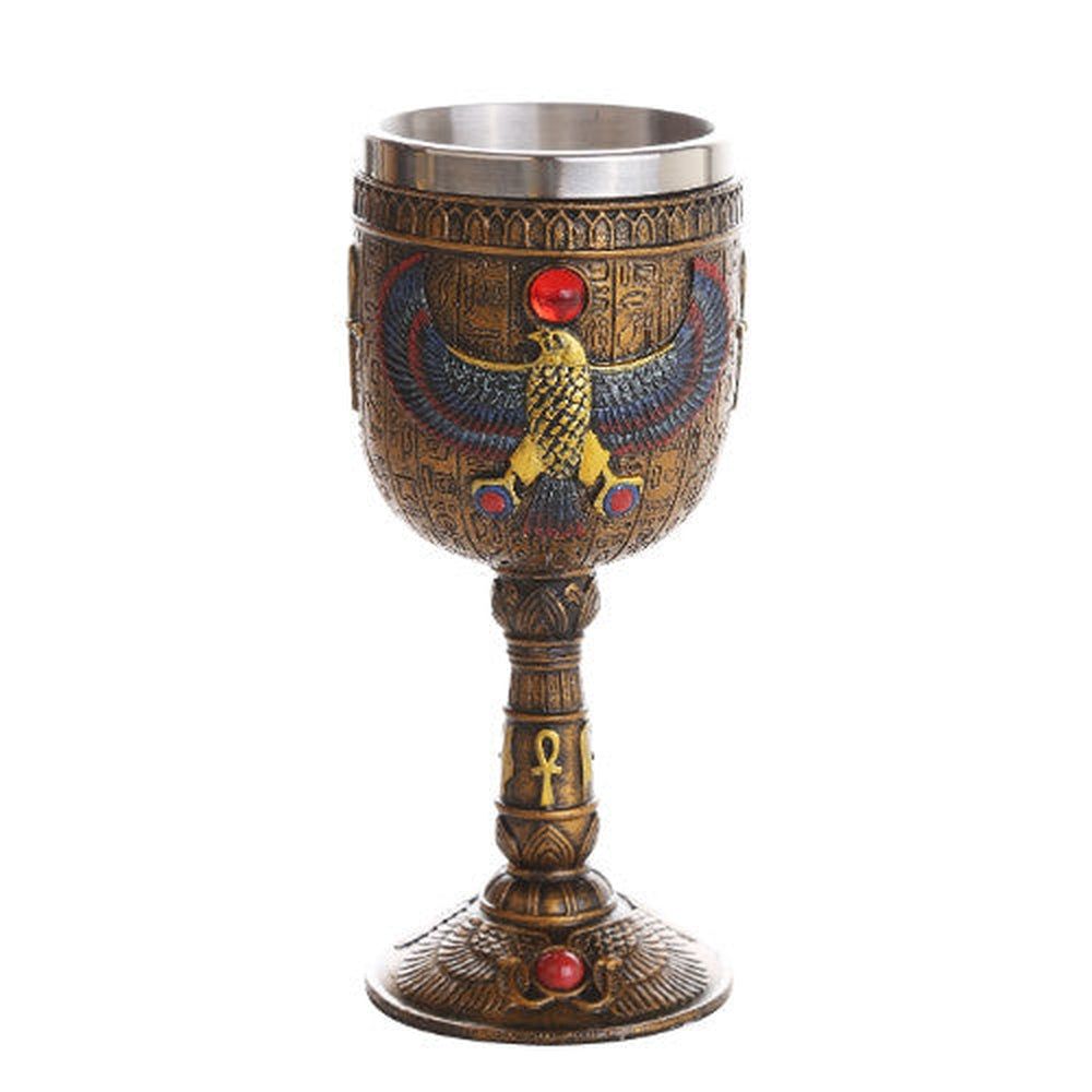 6.75&quot; Resin &amp; Stainless Steel Chalice / Goblet - Egyptian Horus