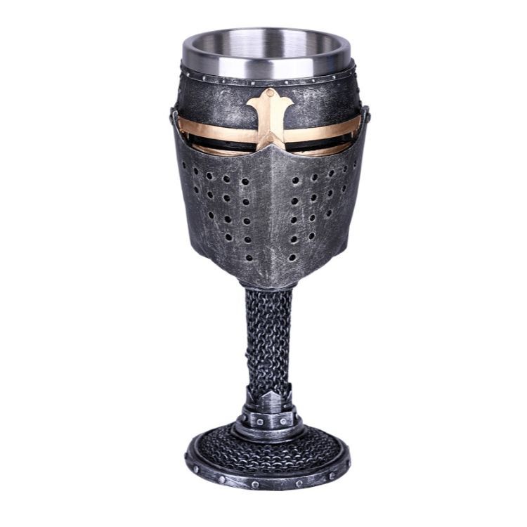 7.5&quot; Resin &amp; Stainless Steel Chalice / Goblet - Knight Helmet