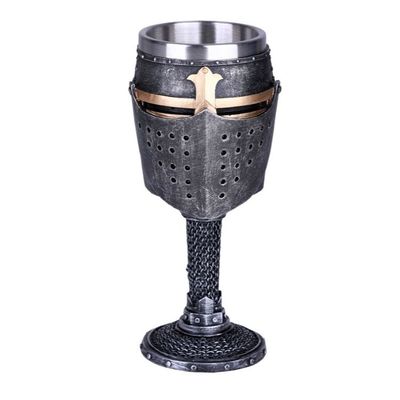 7.5&quot; Resin &amp; Stainless Steel Chalice / Goblet - Knight Helmet