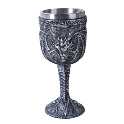 6.75&quot; Resin &amp; Stainless Steel Chalice / Goblet - Dragon Head