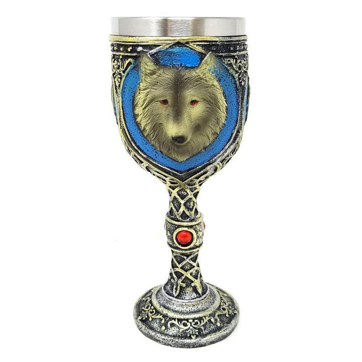 7.5&quot; Resin &amp; Stainless Steel Chalice / Goblet - Mystic Wolf
