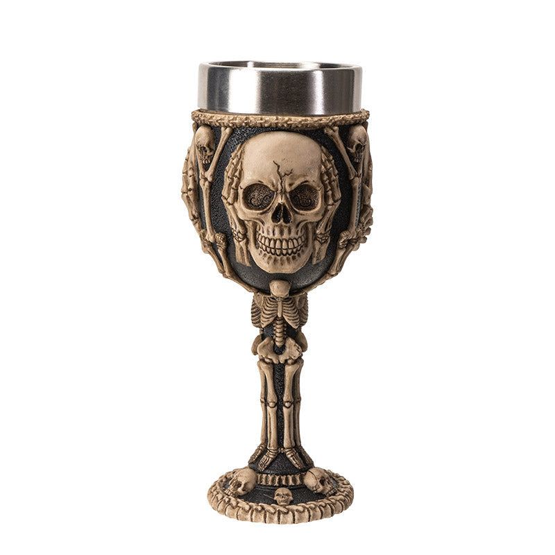 8&quot; Resin &amp; Stainless Steel Chalice / Goblet - Hear, See, Speak Skeleton