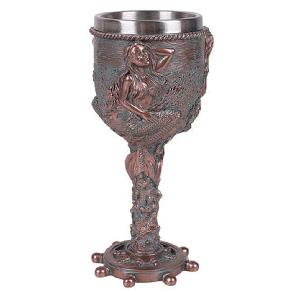 7.5&quot; Resin &amp; Stainless Steel Chalice / Goblet - Vintage Mermaid