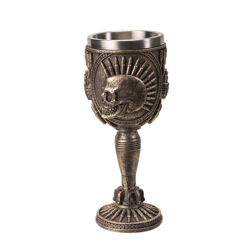 7.5&quot; Resin &amp; Stainless Steel Chalice / Goblet - Skull Bullet Mohawk