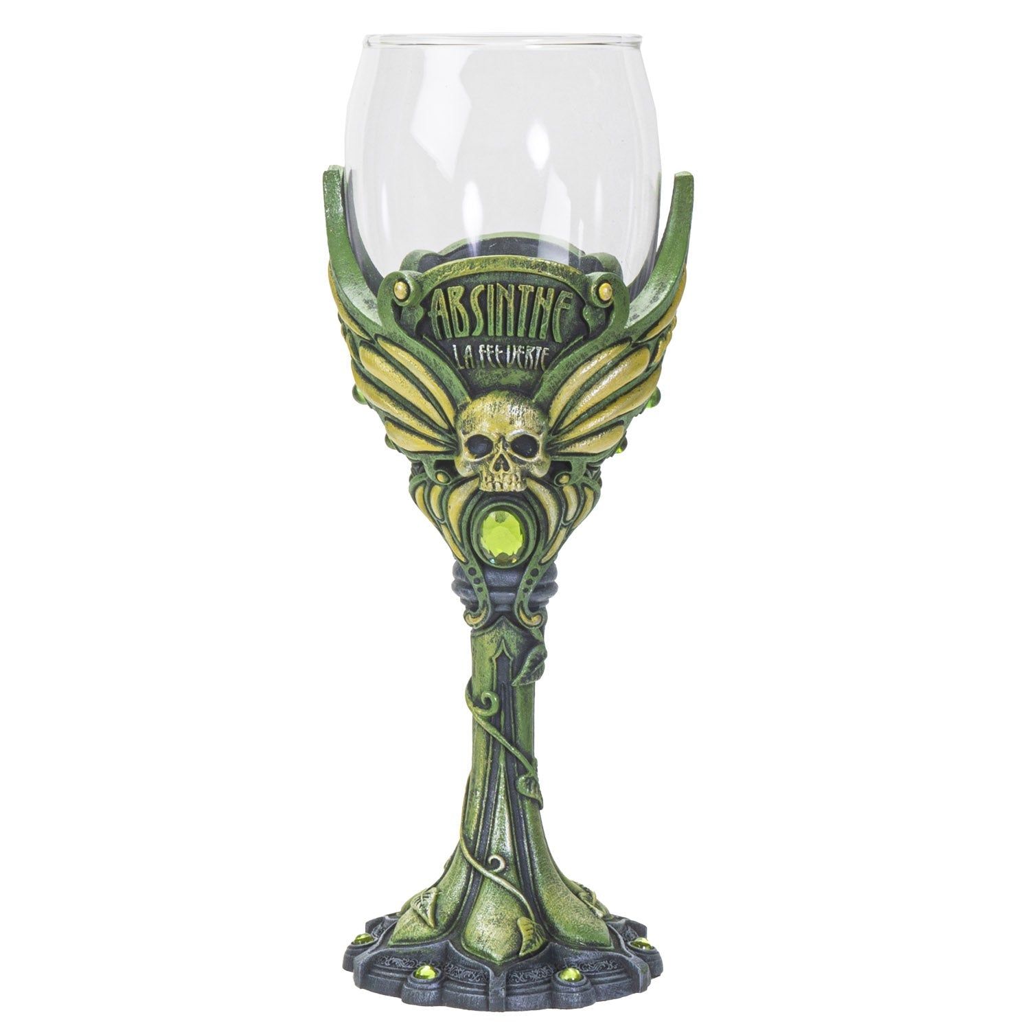 8&quot; Resin &amp; Glass Chalice / Goblet - Absinthe Skull
