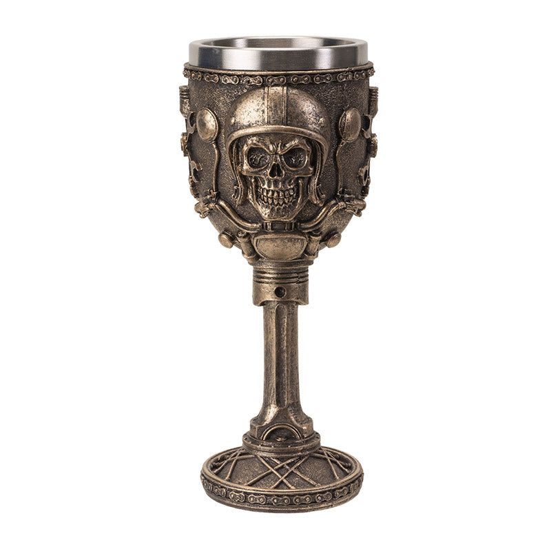 7.5&quot; Resin &amp; Stainless Steel Chalice / Goblet - Motohead Skull