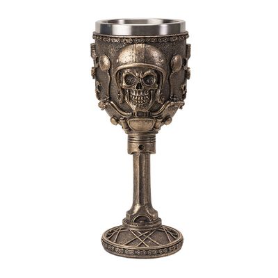 7.5&quot; Resin &amp; Stainless Steel Chalice / Goblet - Motohead Skull