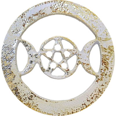 4&quot; Pentagram Triple Moon Solid Brass Altar Tile White with Gold