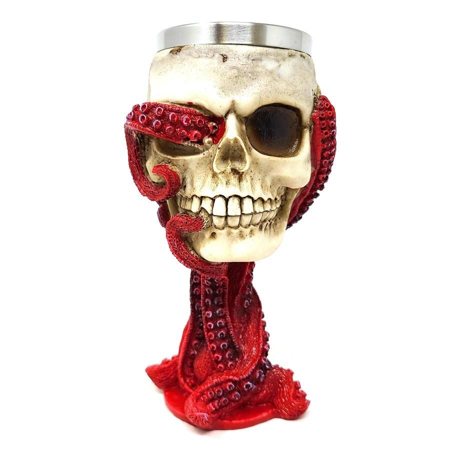 7.5&quot; Resin &amp; Stainless Steel Chalice / Goblet - Octopus Skull