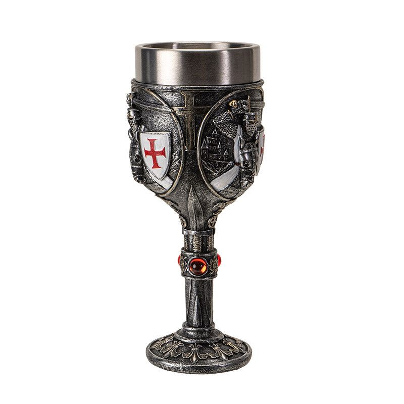 7.6&quot; Resin &amp; Stainless Steel Chalice / Goblet - Templar Knight
