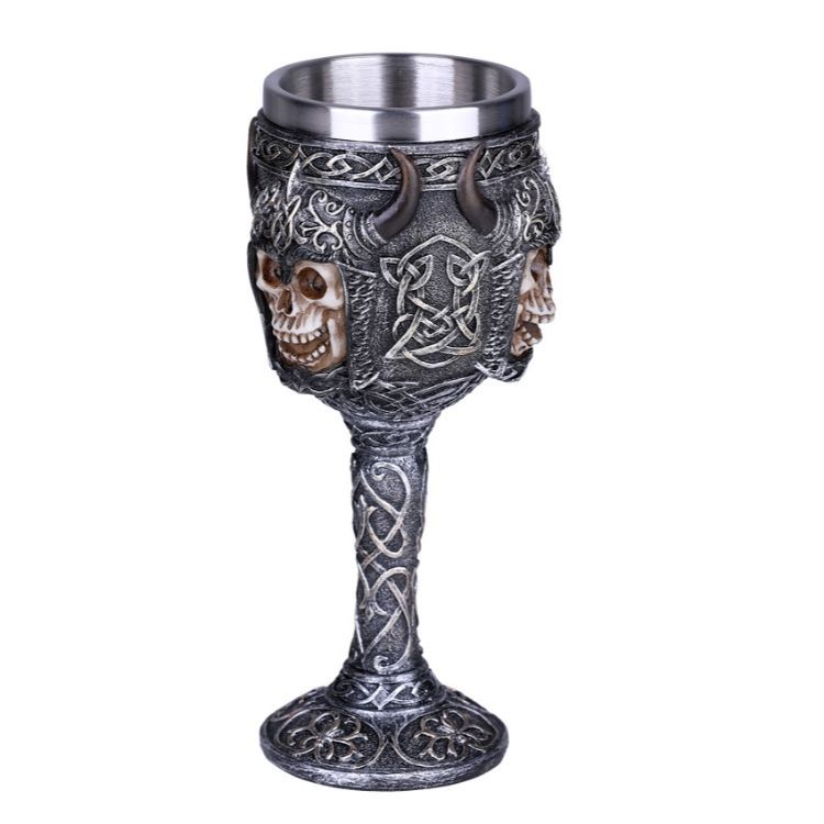 7.5&quot; Resin &amp; Stainless Steel Chalice / Goblet - Armoured Skull