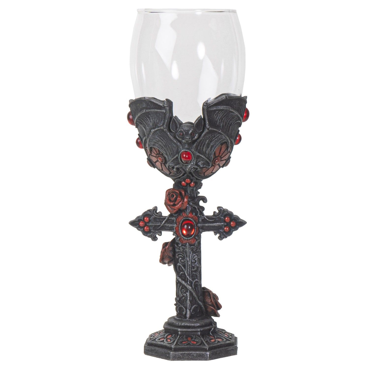 8&quot; Resin &amp; Glass Chalice / Goblet - Bat Cross