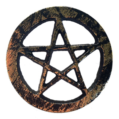 4&quot; Pentagram Solid Brass Altar Tile Black with Gold