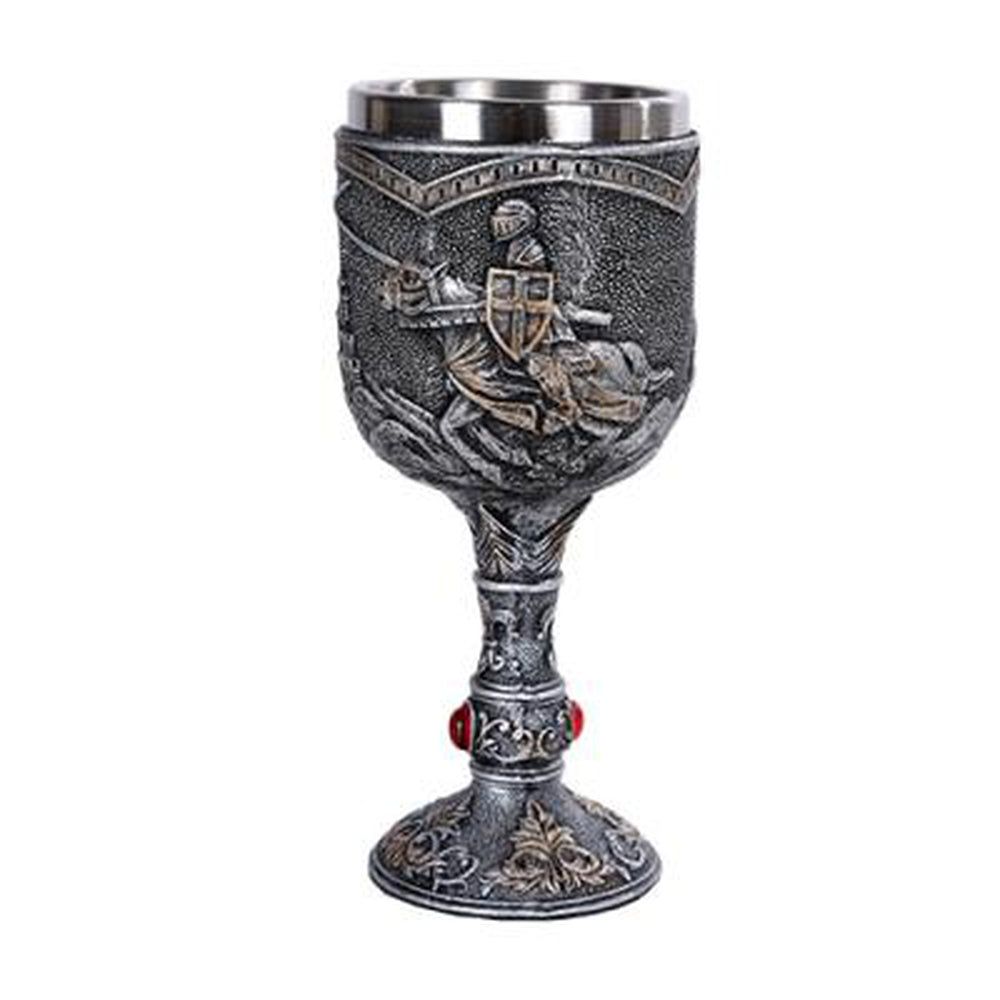 6.75&quot; Resin &amp; Stainless Steel Chalice / Goblet - Knight in Battle