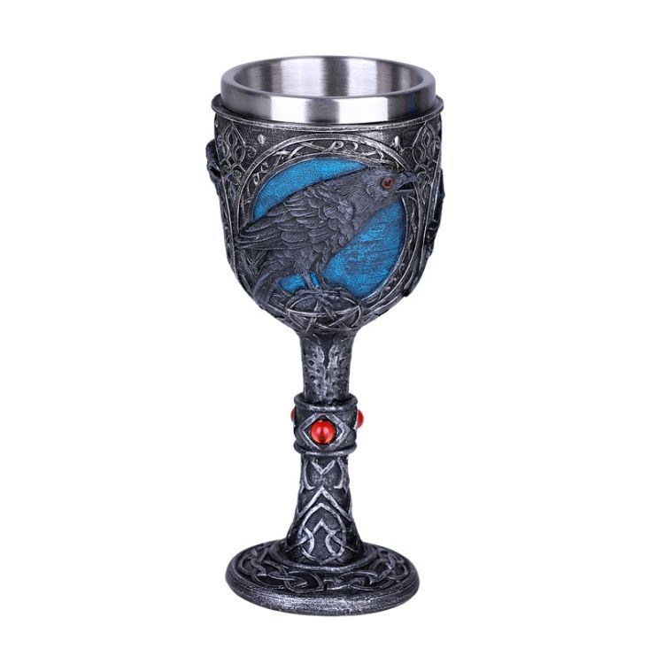 7&quot; Resin &amp; Stainless Steel Chalice / Goblet - Raven
