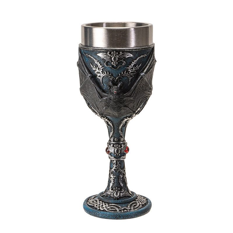 7.8&quot; Resin &amp; Stainless Steel Chalice / Goblet - Vampire Bat