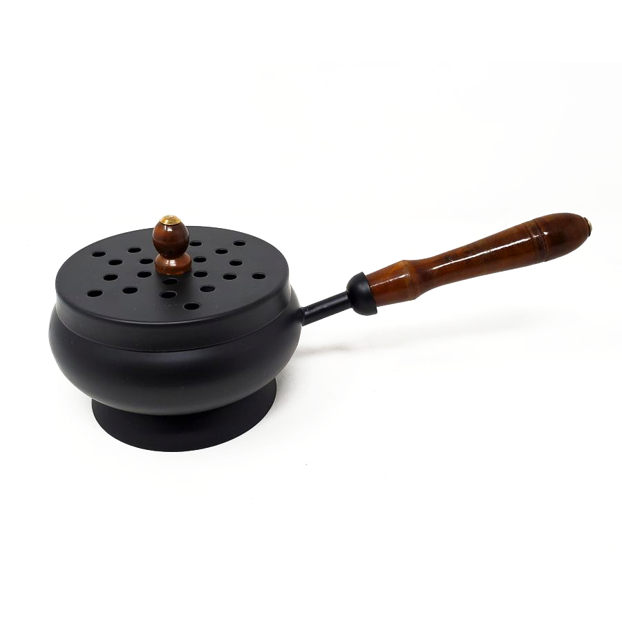 9&quot; Iron Charcoal Burner with Lid &amp; Wood Handle