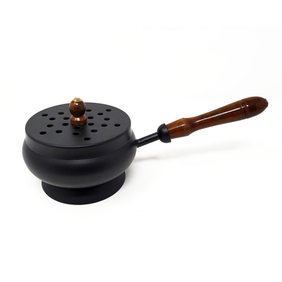 9&quot; Iron Charcoal Burner with Lid &amp; Wood Handle