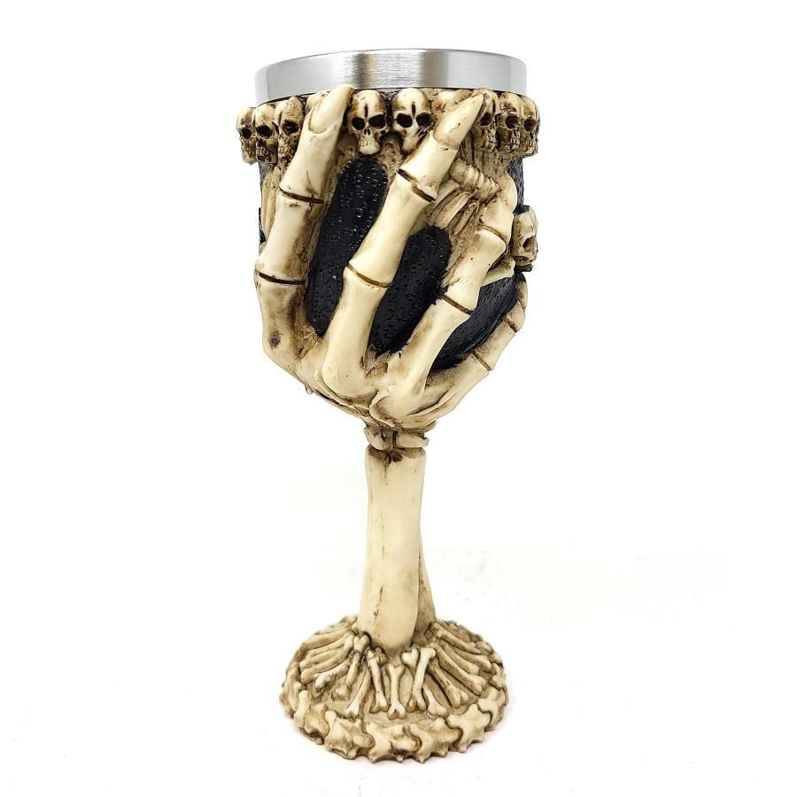 7.5&quot; Resin &amp; Stainless Steel Chalice / Goblet - Skeleton Hand
