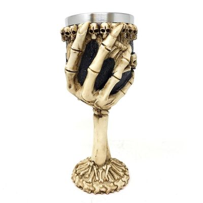 7.5&quot; Resin &amp; Stainless Steel Chalice / Goblet - Skeleton Hand