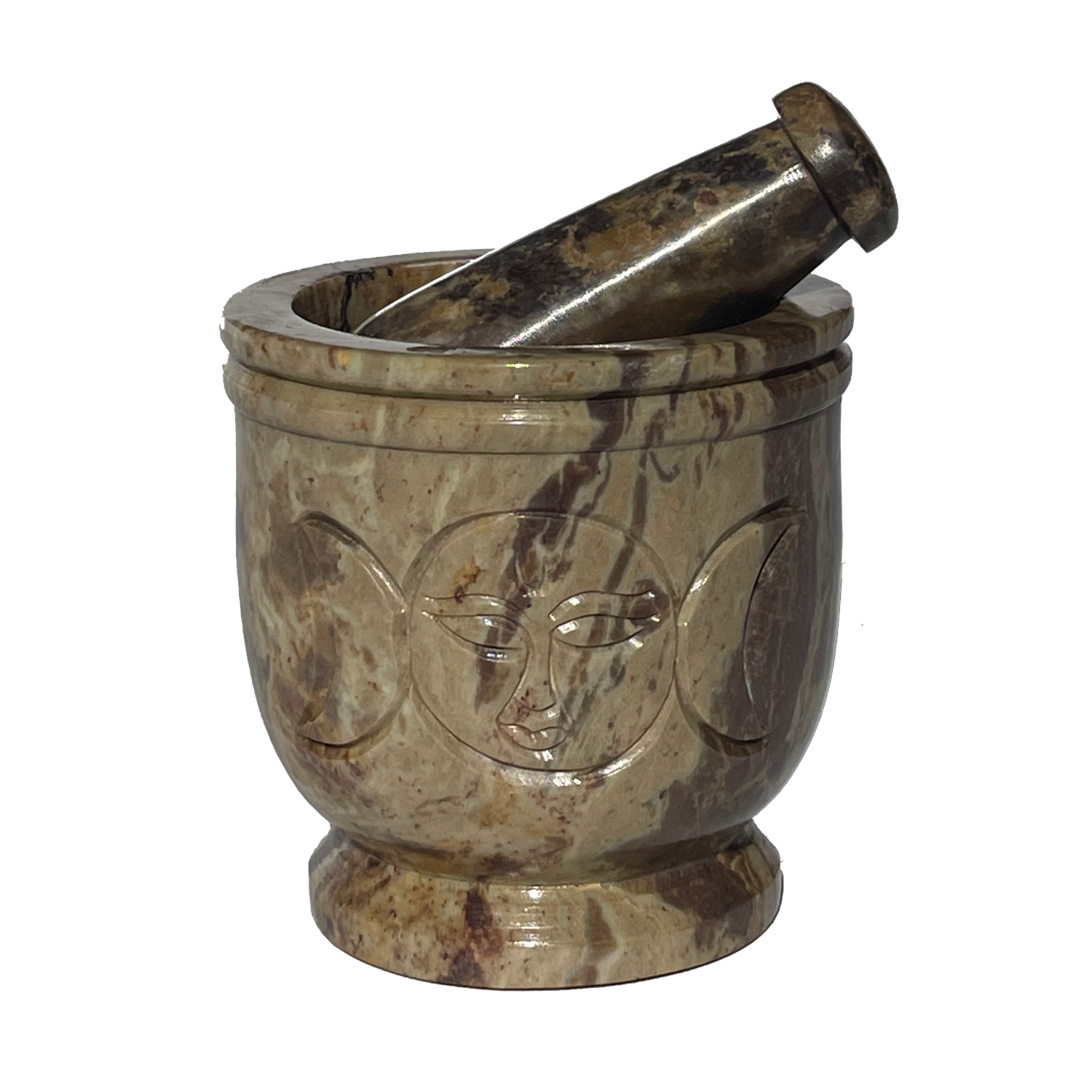 3&quot; Triple Moon Carved Soapstone Mortar &amp; Pestle
