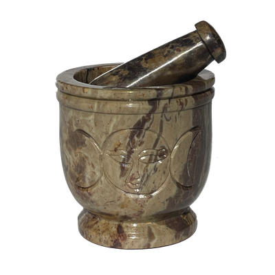 3&quot; Triple Moon Carved Soapstone Mortar &amp; Pestle