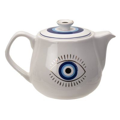 18 oz Ceramic Tea Pot - Evil Eye White