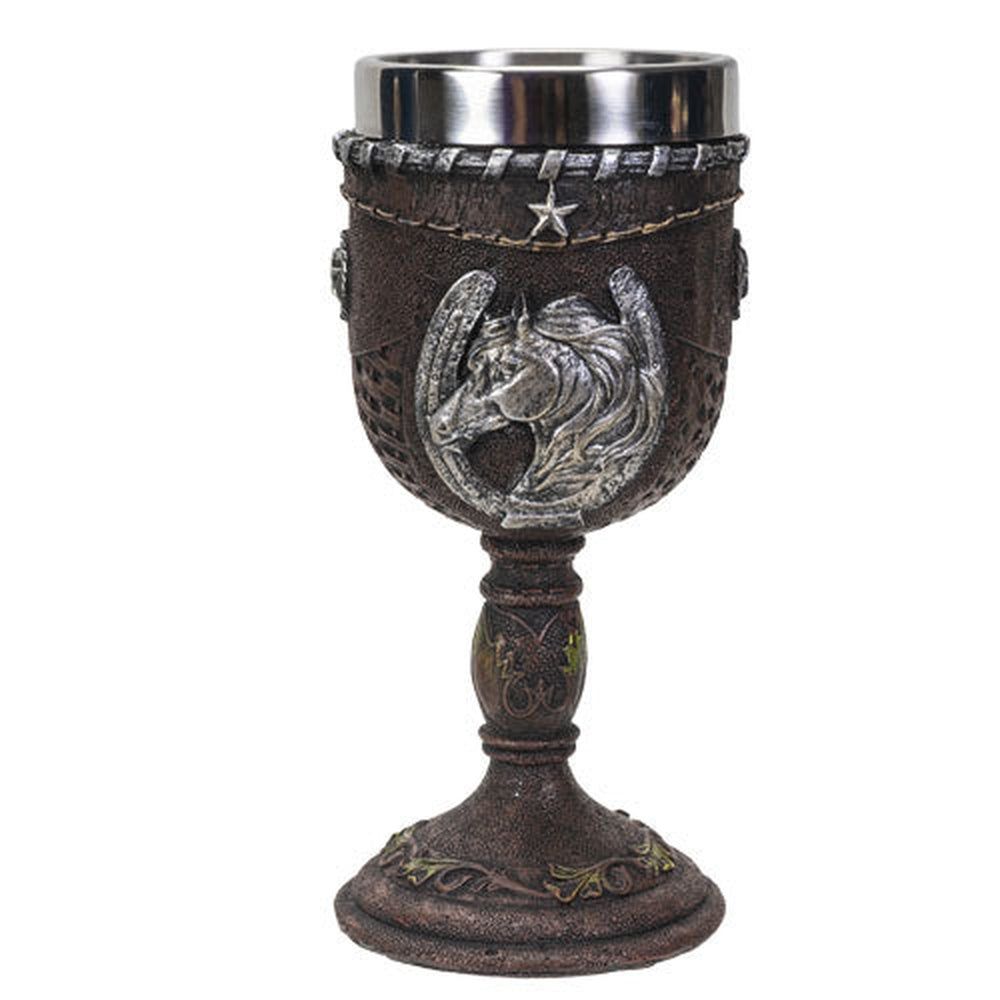 6.75&quot; Resin &amp; Stainless Steel Chalice / Goblet - Western Horseshoe