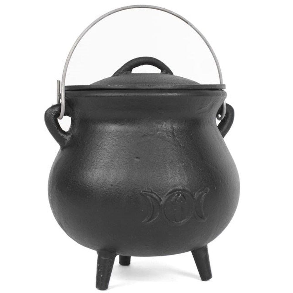 7.5&quot; Triple Moon Cast Iron Cauldron with Lid