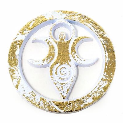 4&quot; Goddess Solid Brass Altar Tile White with Gold