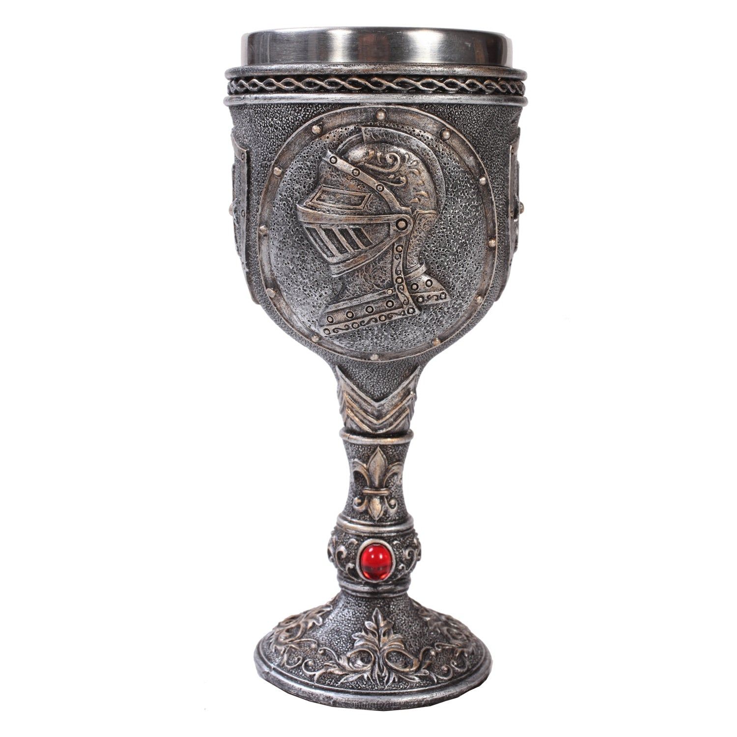 6.75&quot; Resin &amp; Stainless Steel Chalice / Goblet - Knight Head