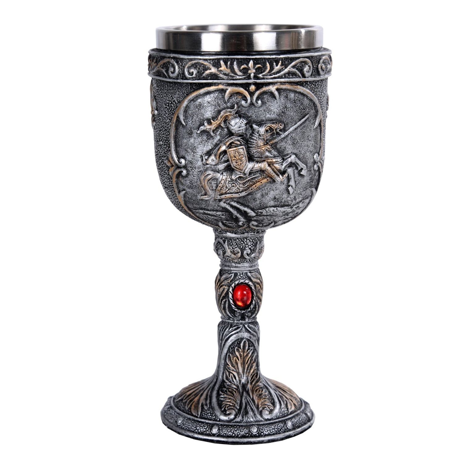 6.75&quot; Resin &amp; Stainless Steel Chalice / Goblet - Medieval Knight