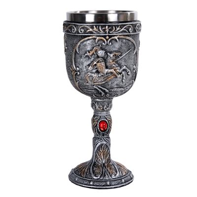 6.75&quot; Resin &amp; Stainless Steel Chalice / Goblet - Medieval Knight