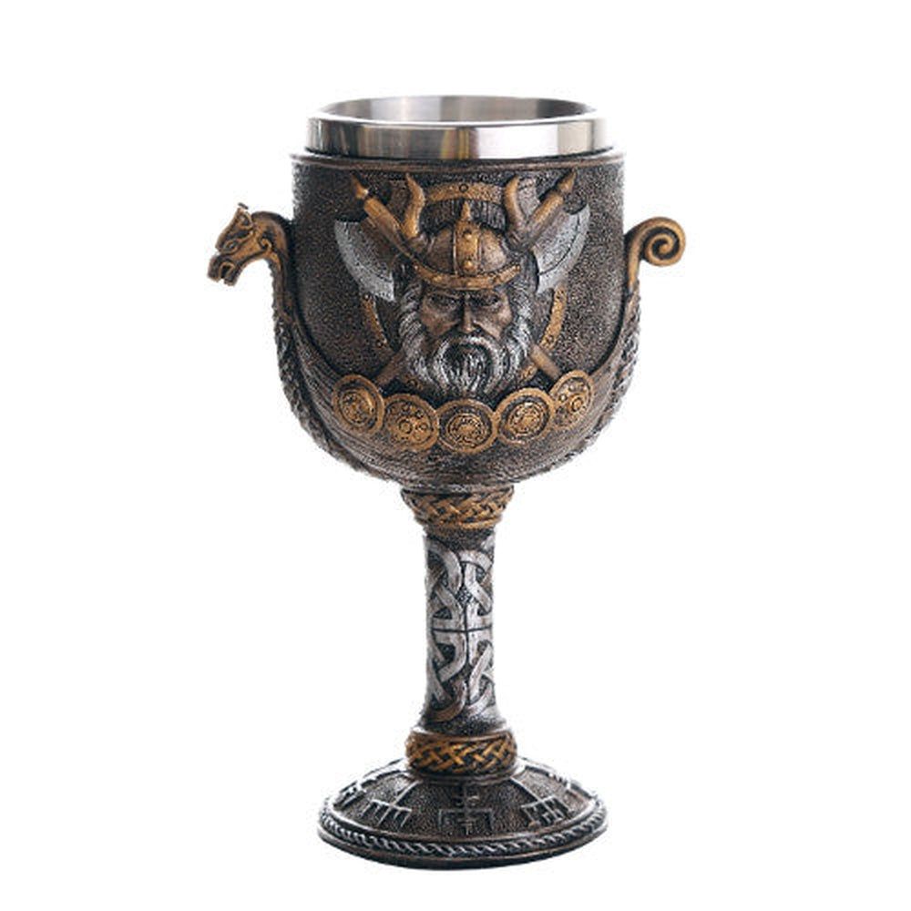 6.75&quot; Resin &amp; Stainless Steel Chalice / Goblet - Viking Ship